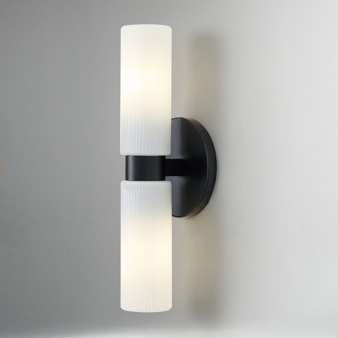 Rivora Fluted Glass Double Short Sconce - Indoor Outdoor Wall Light Elegance