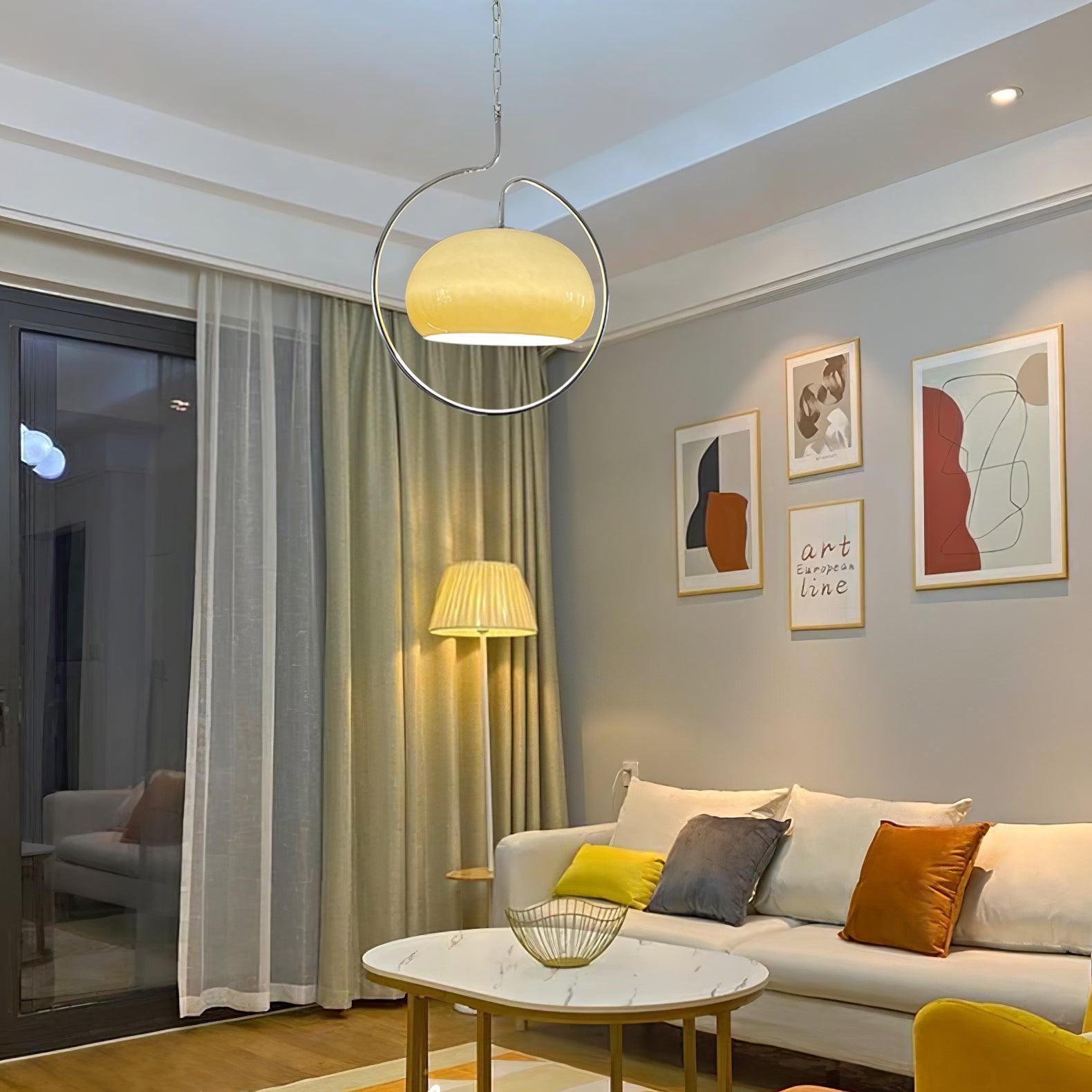 Abgerundete Glas-Chrom-Kabelpendelleuchte