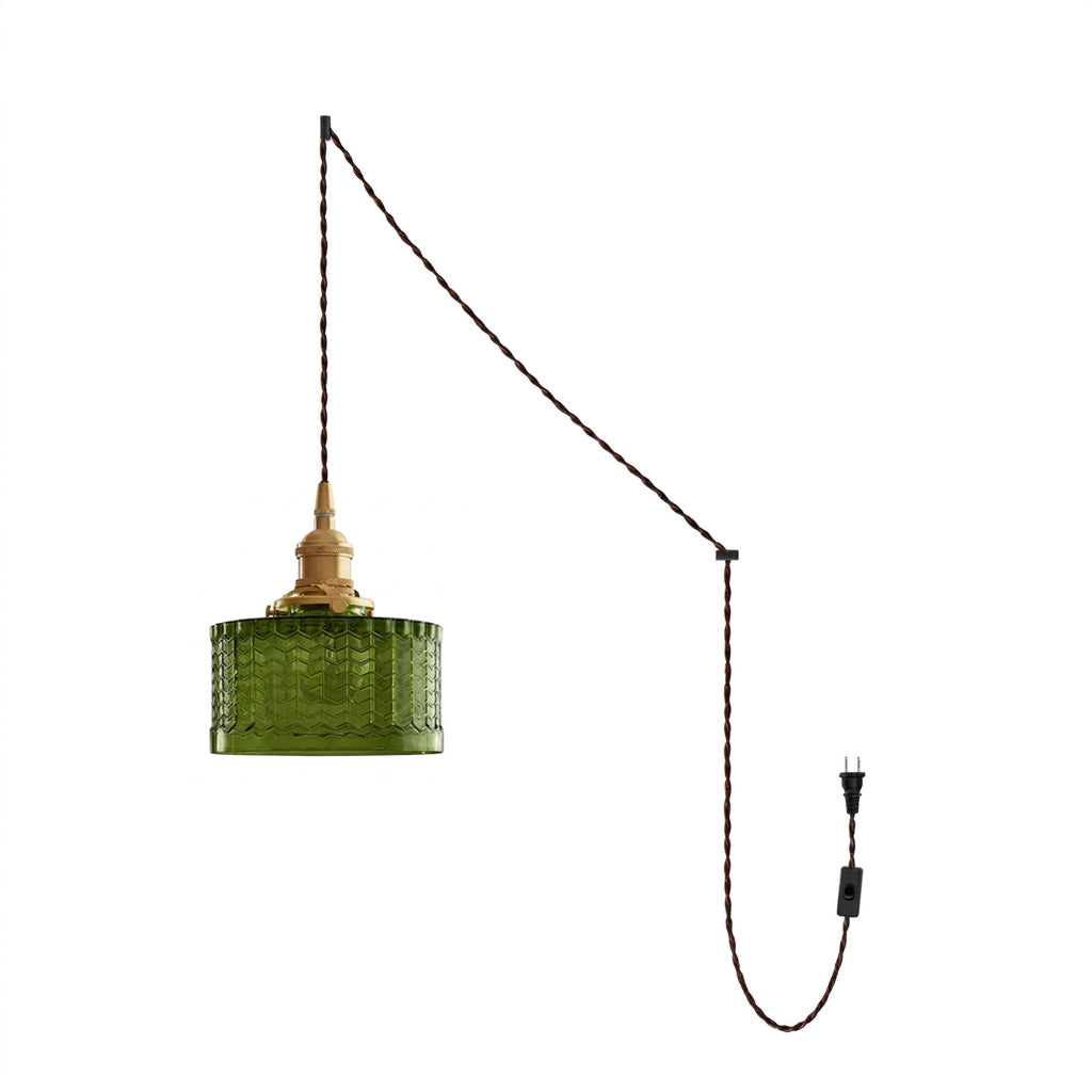 Chevron Green Glass Plug-In Swag Pendant