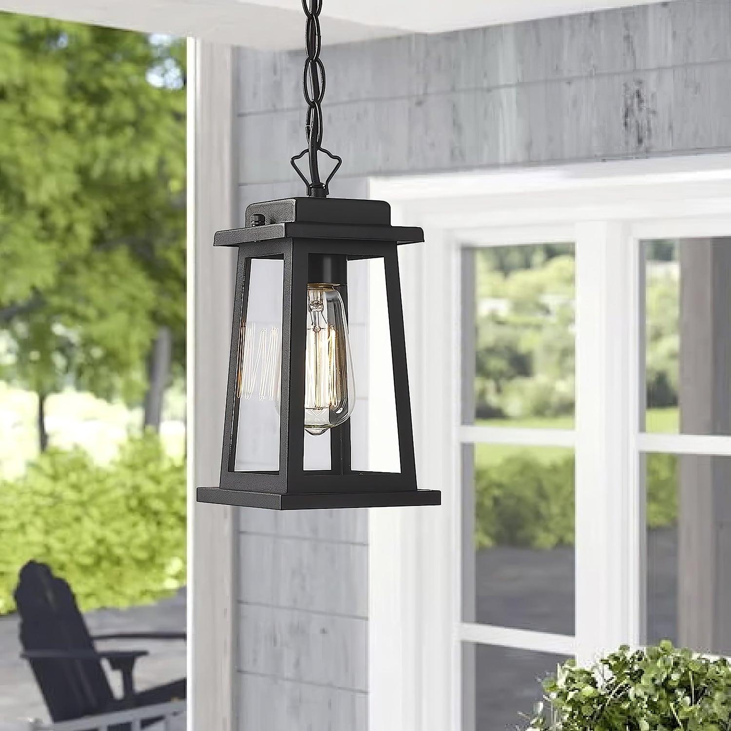 Outdoor Lantern Pendant Lamp -Timeless Design - Black Metal & Glass