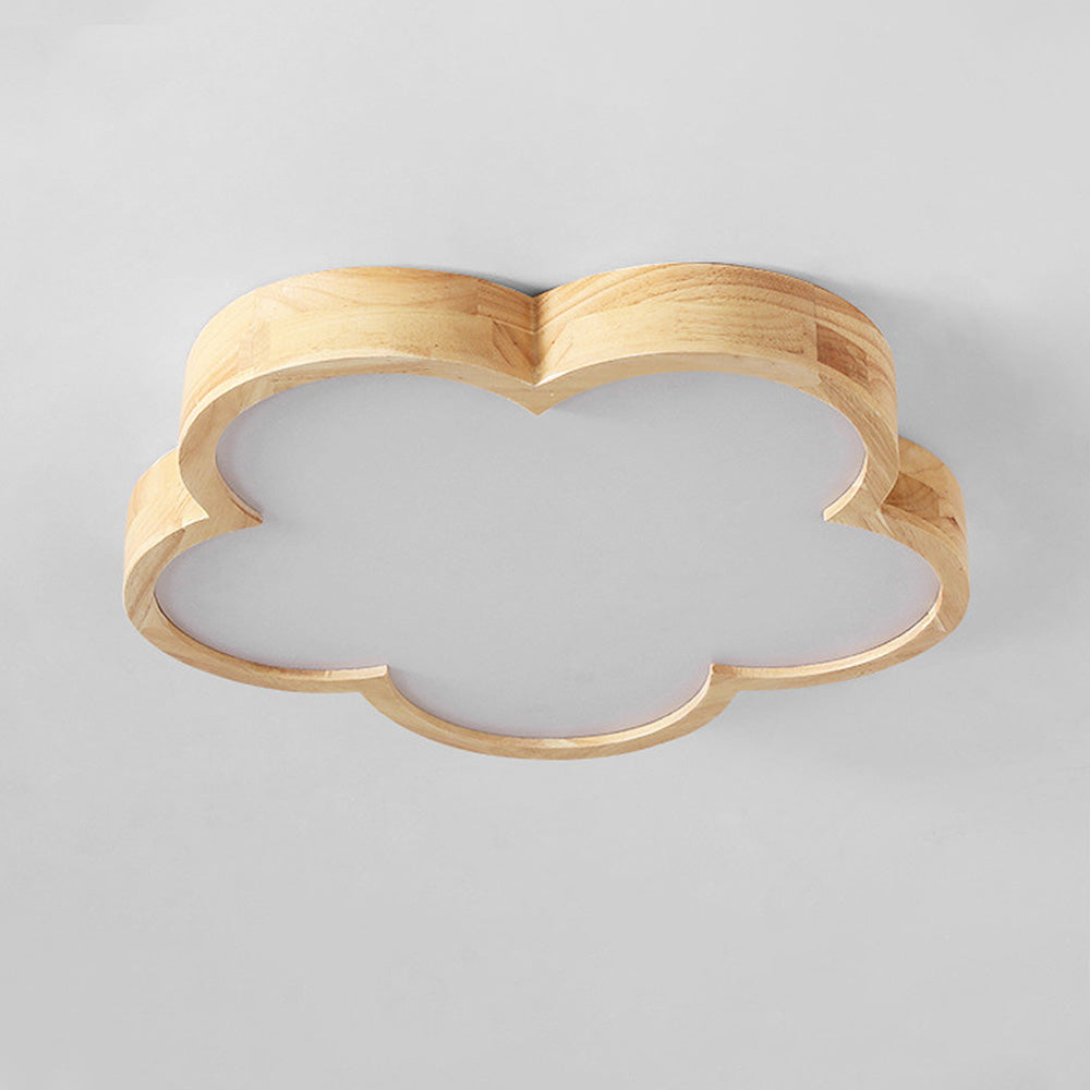 Natural Wood Ceiling Light - Wabi-Sabi Flowers LED Bedroom Fixture