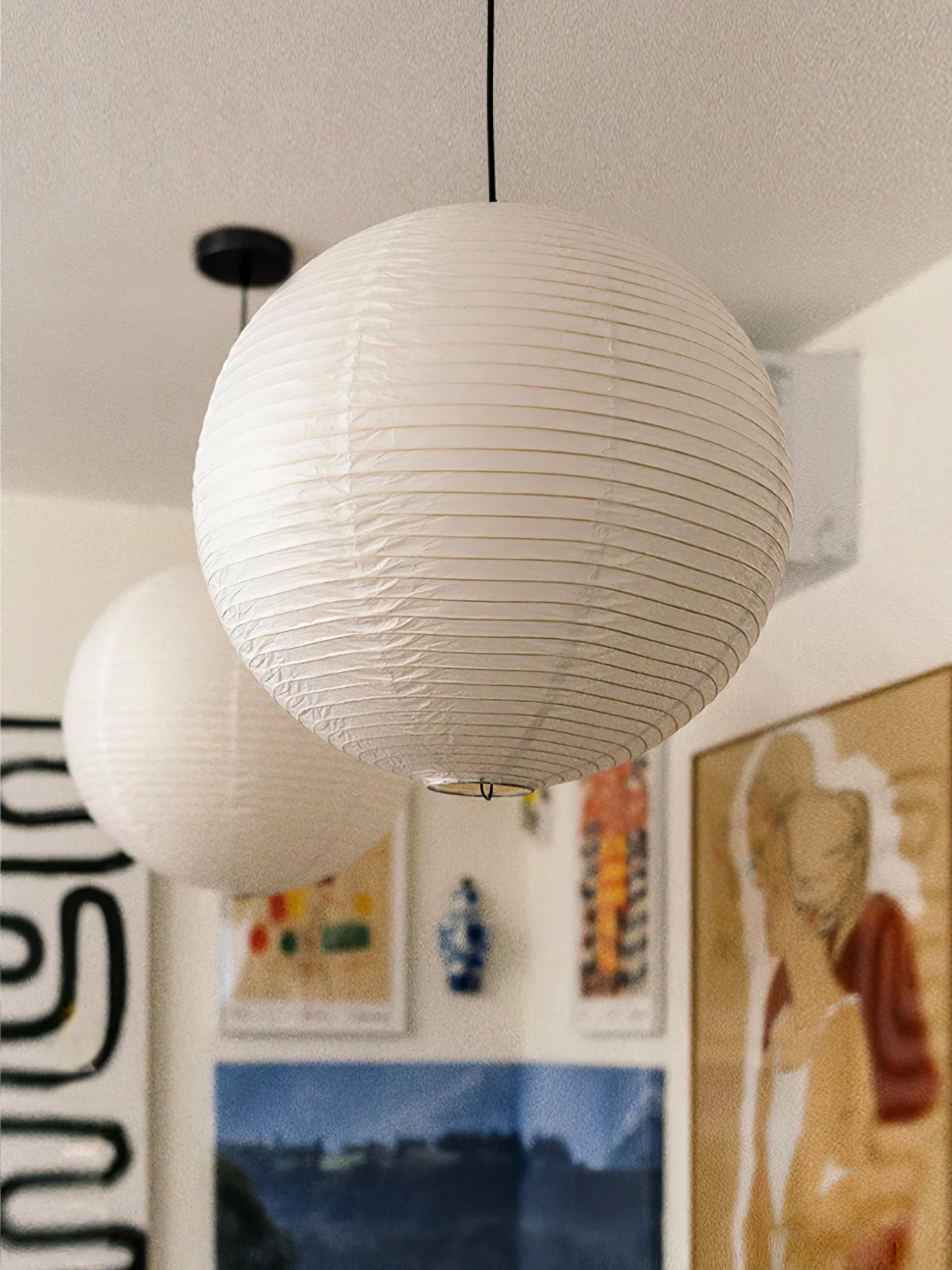 Mid-Century Pendant Swag Light - Japanese Paper Lamp for Bedroom