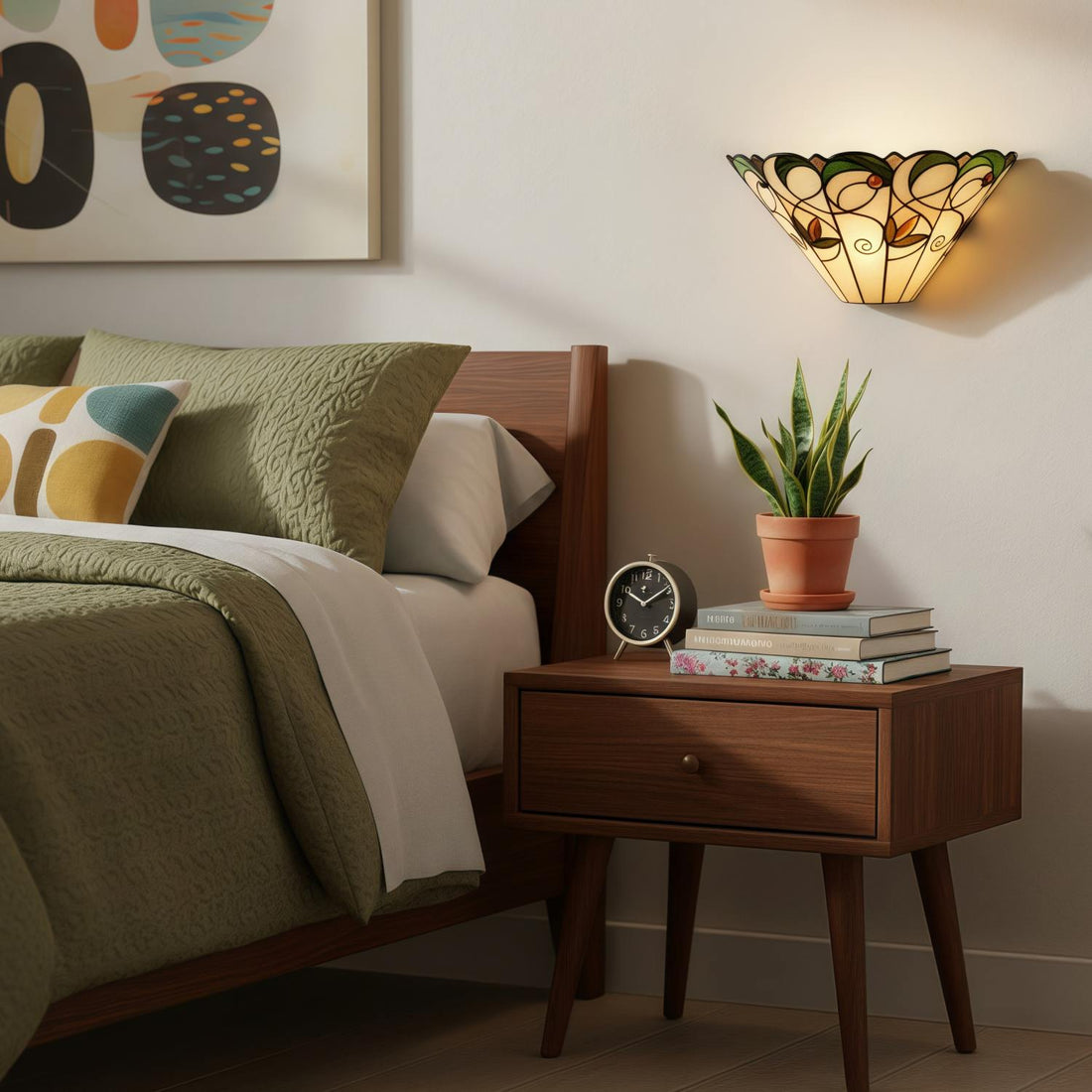TF Jamelia Art Nouveau Wandleuchte mit abgeschrägtem Glasschirm – Metall-Glas-Leuchte für Flur oder Schlafzimmer