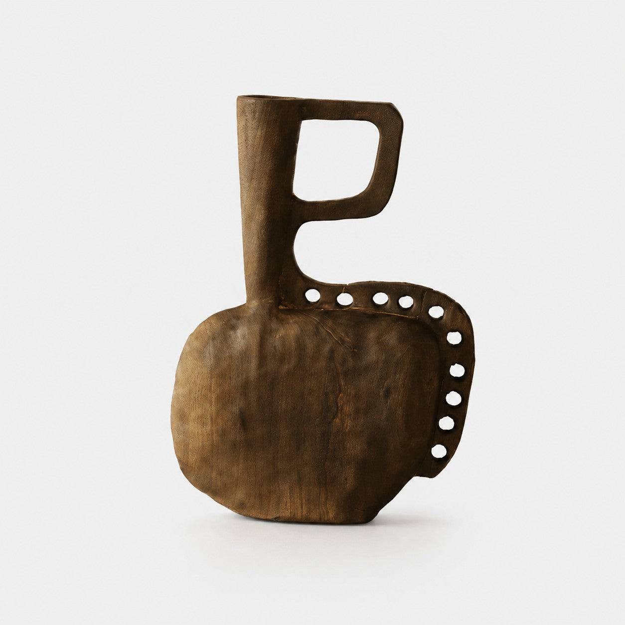 Hand-Carved Solid Wood Sculptural Vase