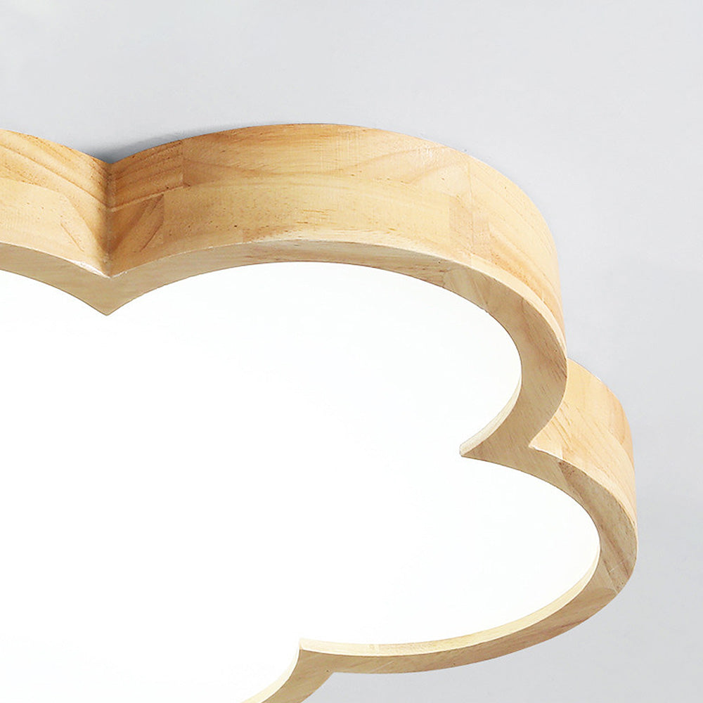 Natural Wood Ceiling Light - Wabi-Sabi Flowers LED Bedroom Fixture