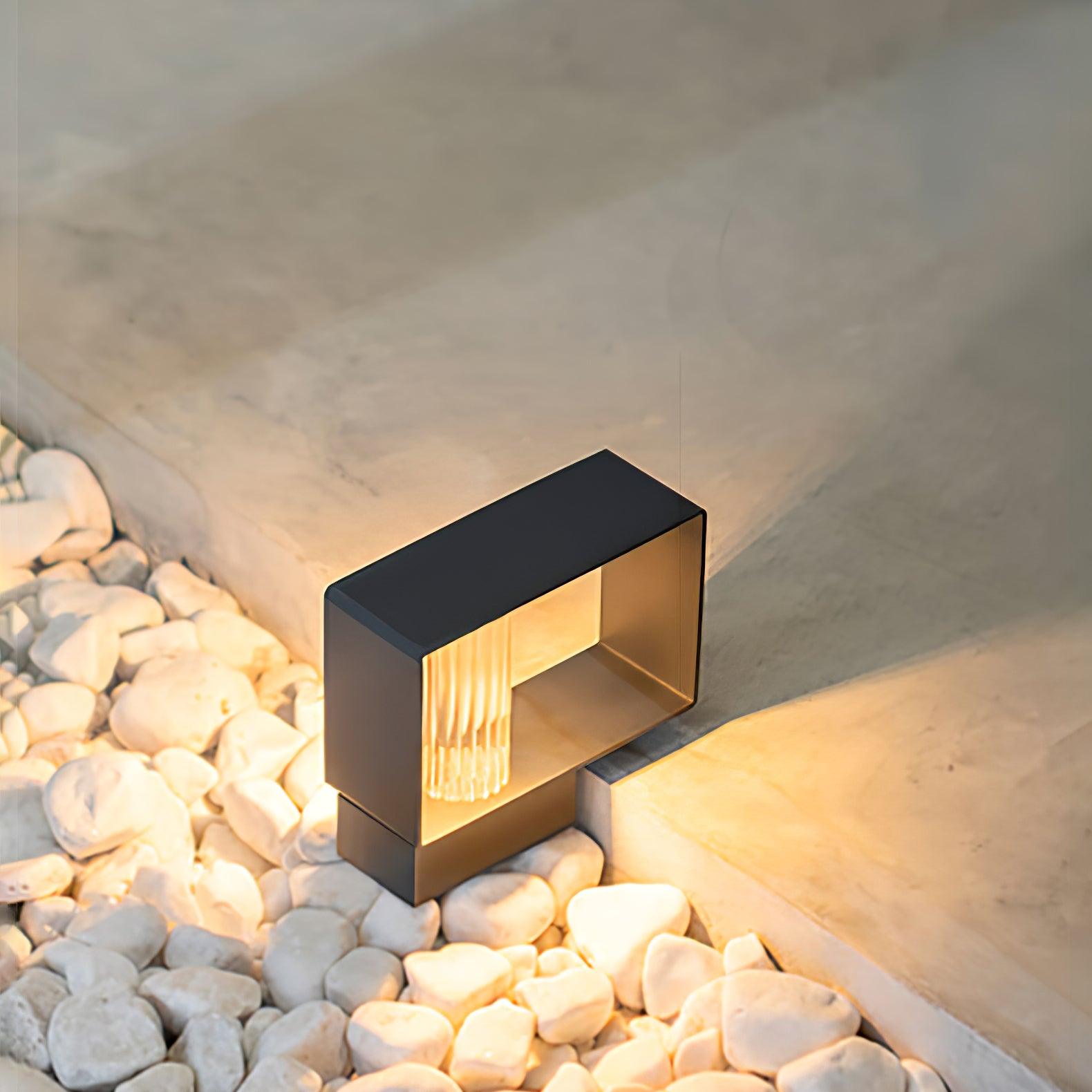 Frame Outdoor Post Lamp - Resilient Striped Glass Lamp for Driveway