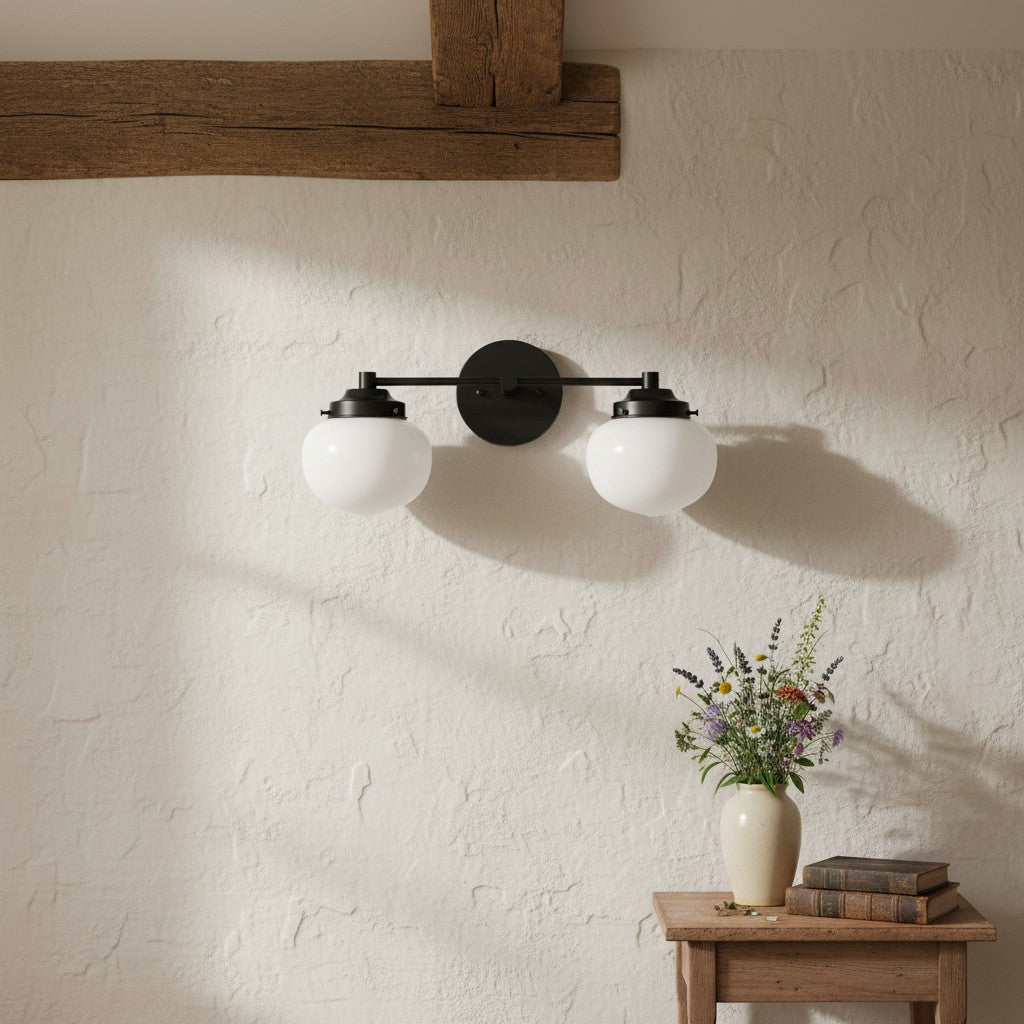 Opalglas Art Deco Vanity Light - Badezimmer-Wandleuchte mit weißen Glasschirmen