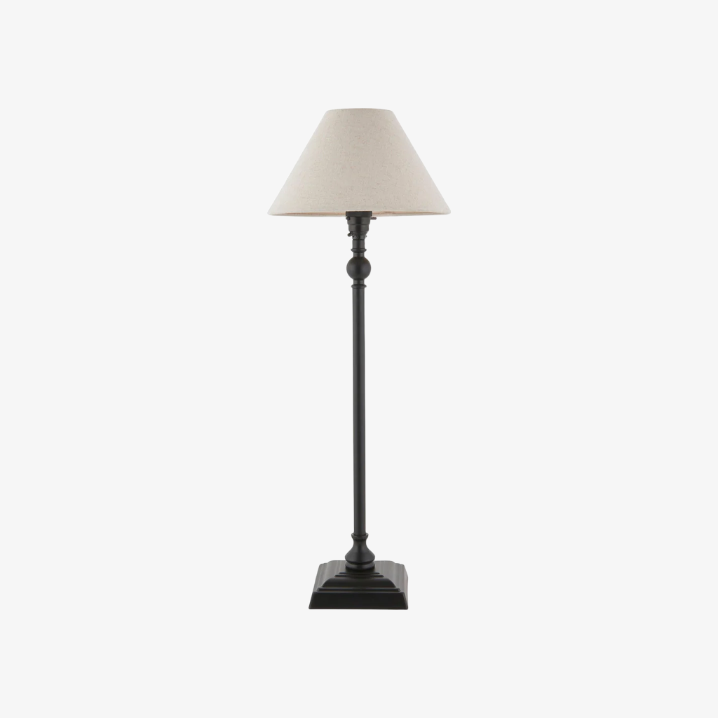 Zevatik Table Lamp with Slim Stem and Linen Shade for Bedside Lighting
