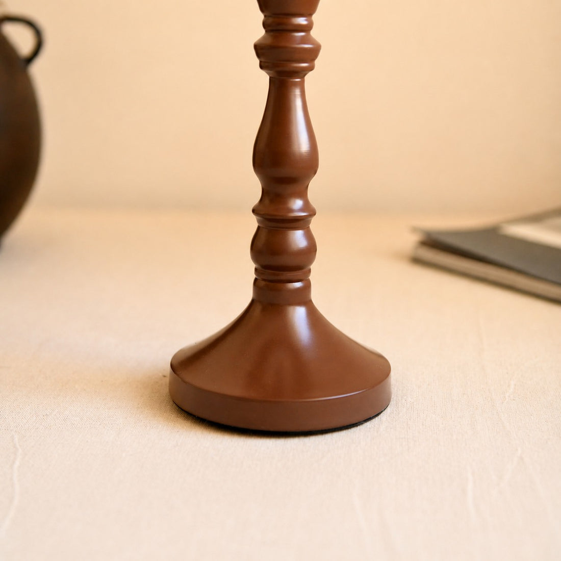 Brown painted table lamp base detail