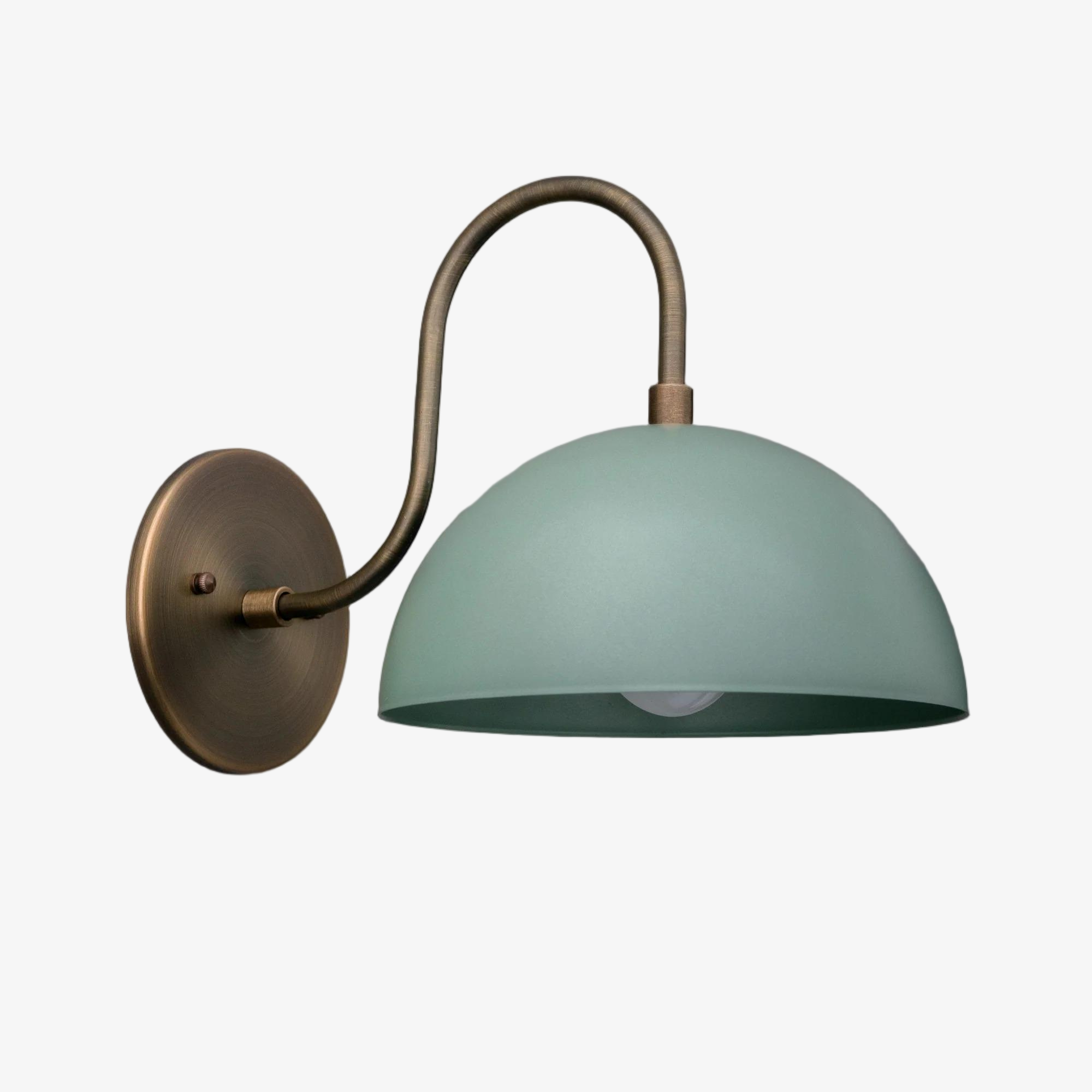 Curva Metal Industrial Wall Sconce - Curved Brass Arm - Hammered Dome Light Fixture