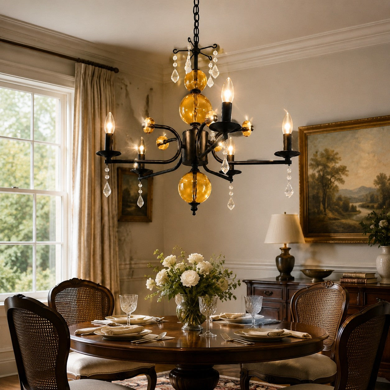 Amber Glass French Candle Chandelier