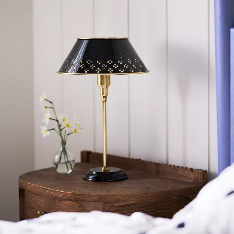 Auriglow Brass Perforated Table Lamp - Space Age Floral Bedroom Light