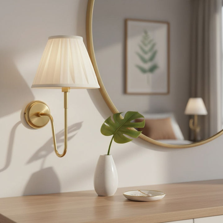 Ivoralux Tapered Fabric Wall Light – Modern Classic Curved Arm Sconce for Hallways or Bedrooms