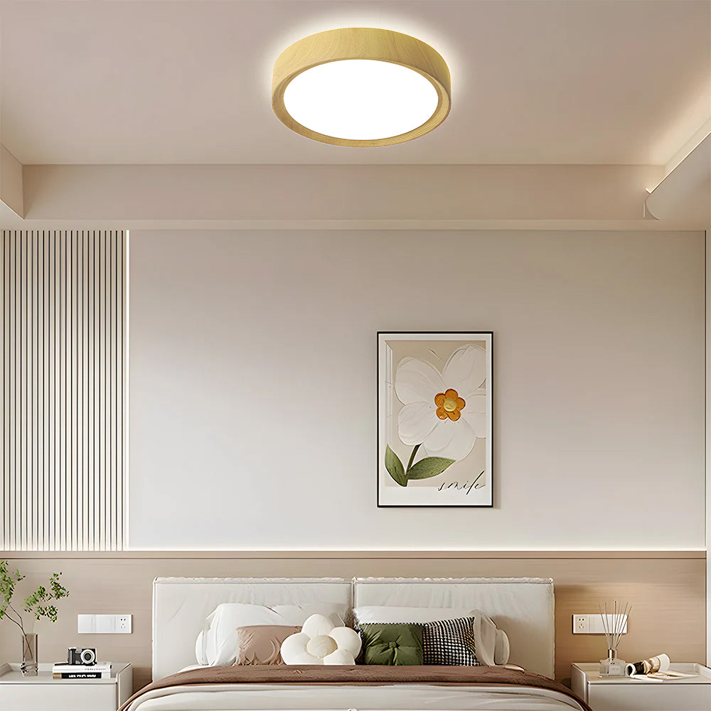 Runde LED-Deckenleuchte - Modernes holzfarbenes Eisendesign für den Flur