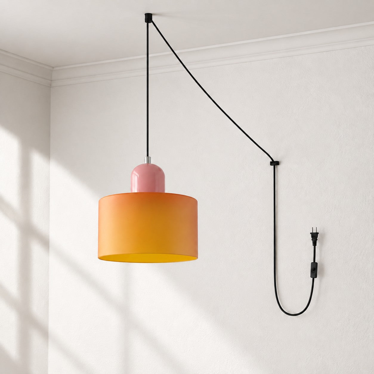 Mid-Century-Makronen-Pendelleuchte mit Stecker und Zugkabel - Bunter Lampenschirm als Hängelampe für die Wohnraumdekoration
