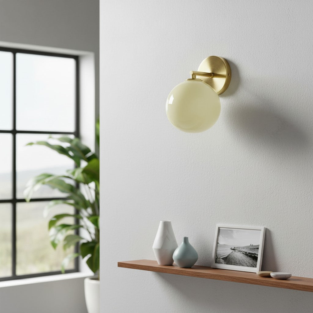 Orra Opal Glass Wall Sconce - Elegant Globe and Metal Sconce for Living Room and Bedroom