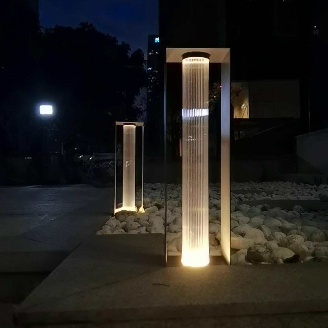 Frame Outdoor Post Lamp - Resilient Striped Glass Lamp for Driveway