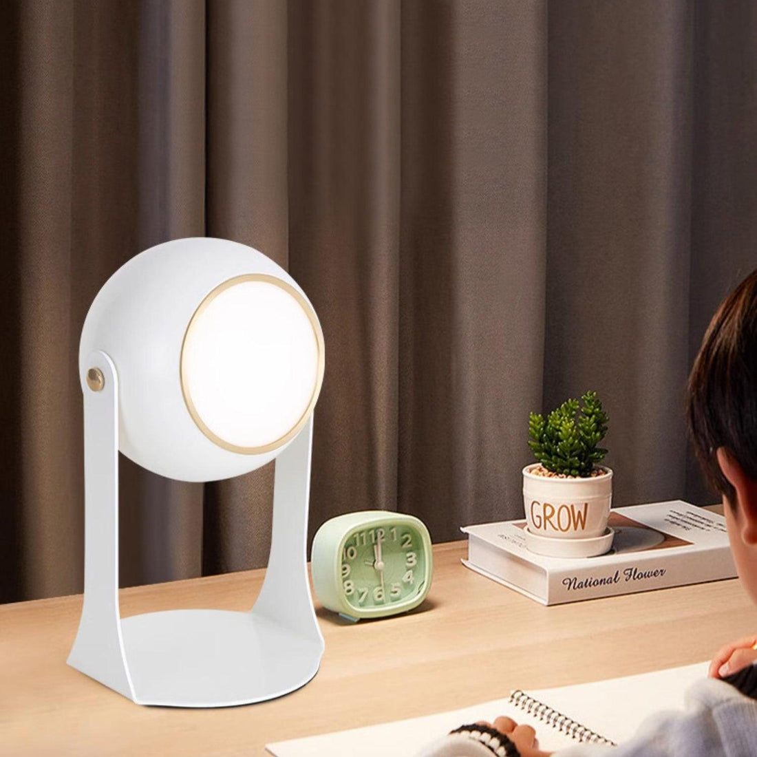 Glossy Black-White Table Lamp - Helmet-Inspired