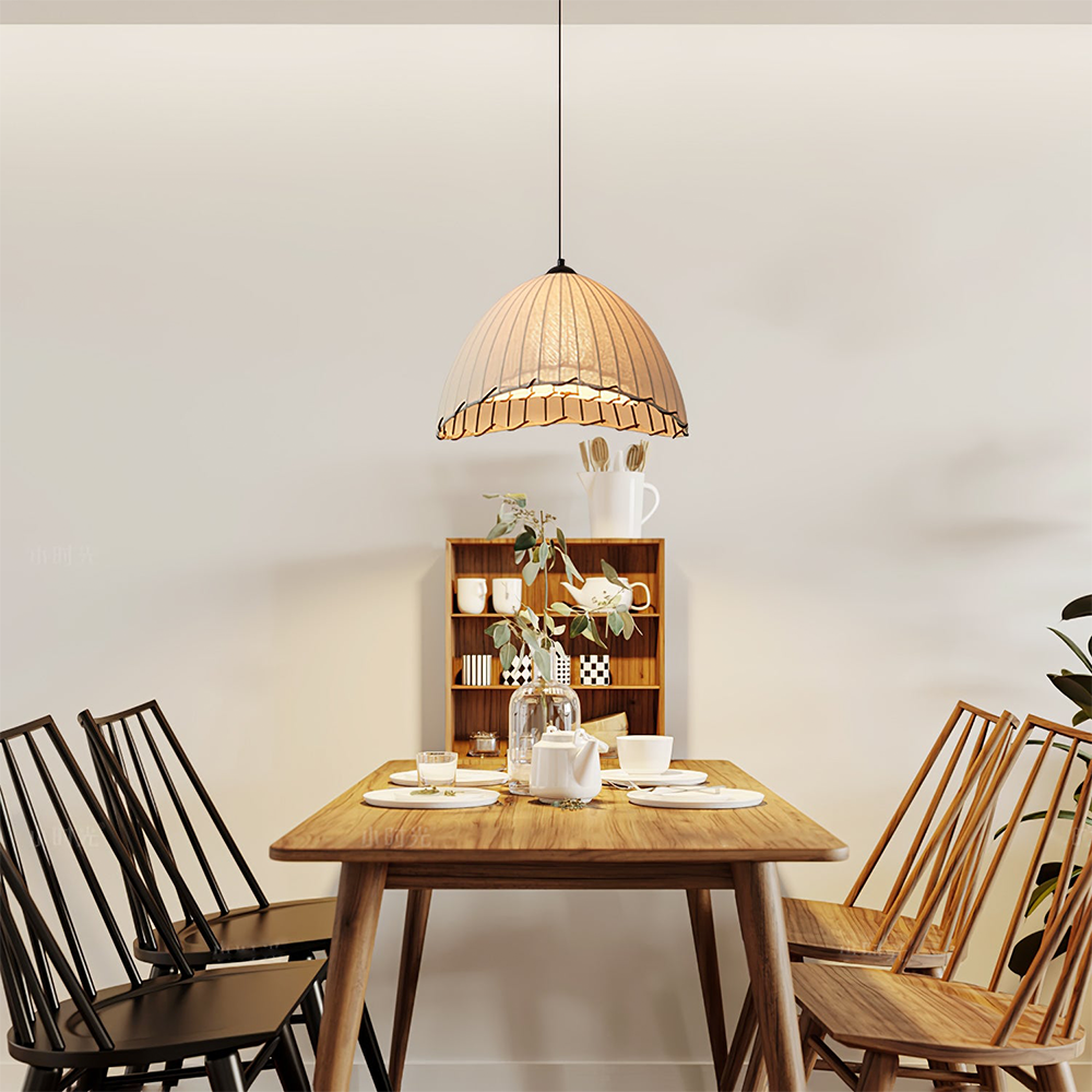 Wabi Sabi Pendant Light - Linen Shade Ceiling Fixture with Soft Glow