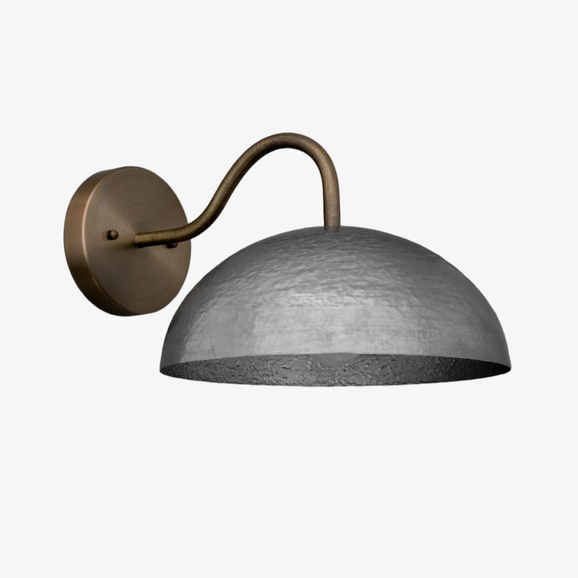 Curva Metal Industrial Wall Sconce - Curved Brass Arm - Hammered Dome Light Fixture