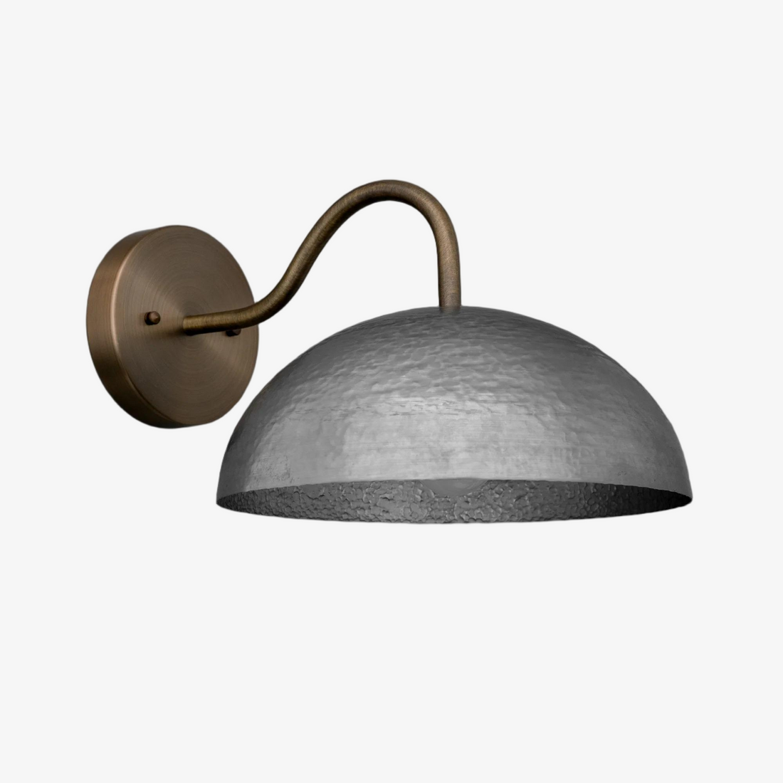 Curva Metal Industrial Wall Sconce - Curved Brass Arm - Hammered Dome Light Fixture