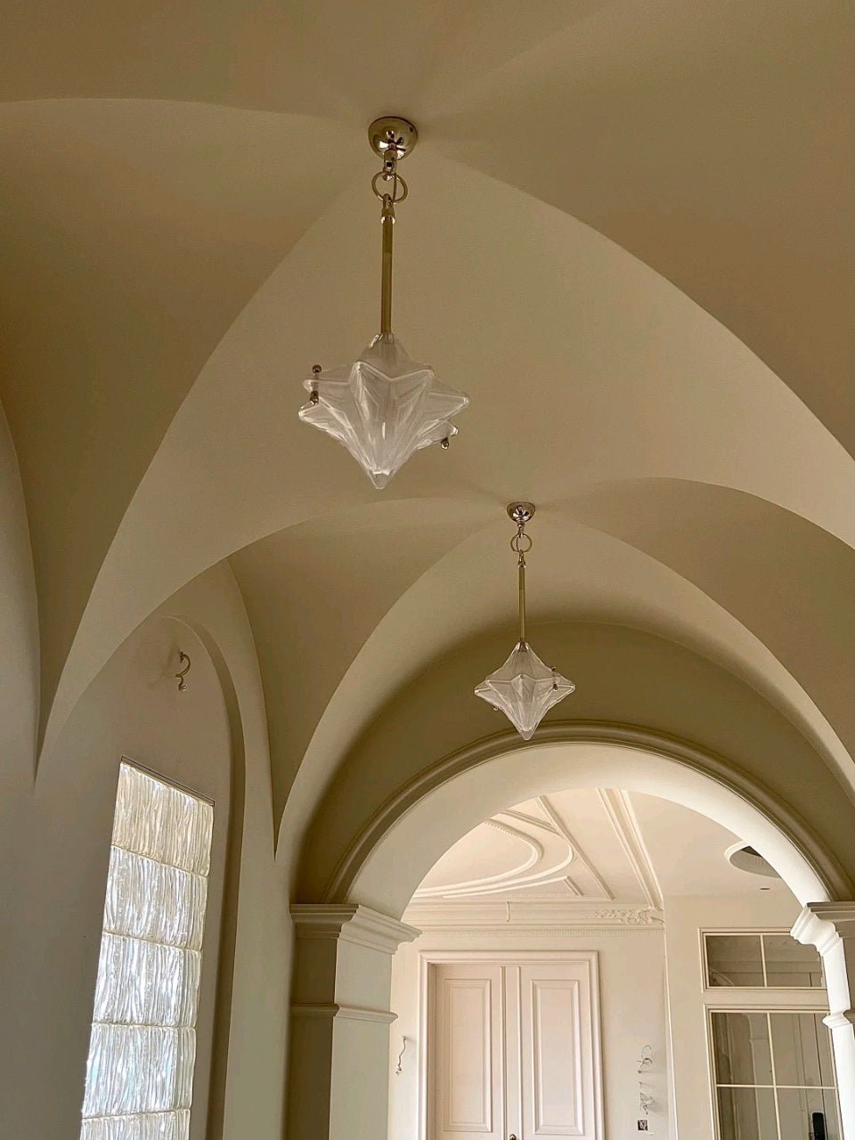 Art Deco Astris Elara Star Pendant Light - Frosted Glass Pendant with Geometric Style