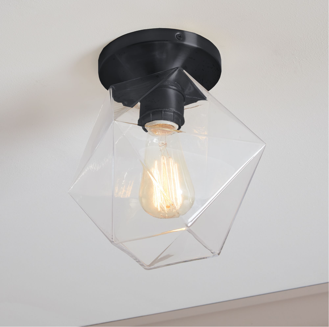 Talvior Sculptural Flush Mount Ceiling Light – Faceted Glass for Modern Interiors