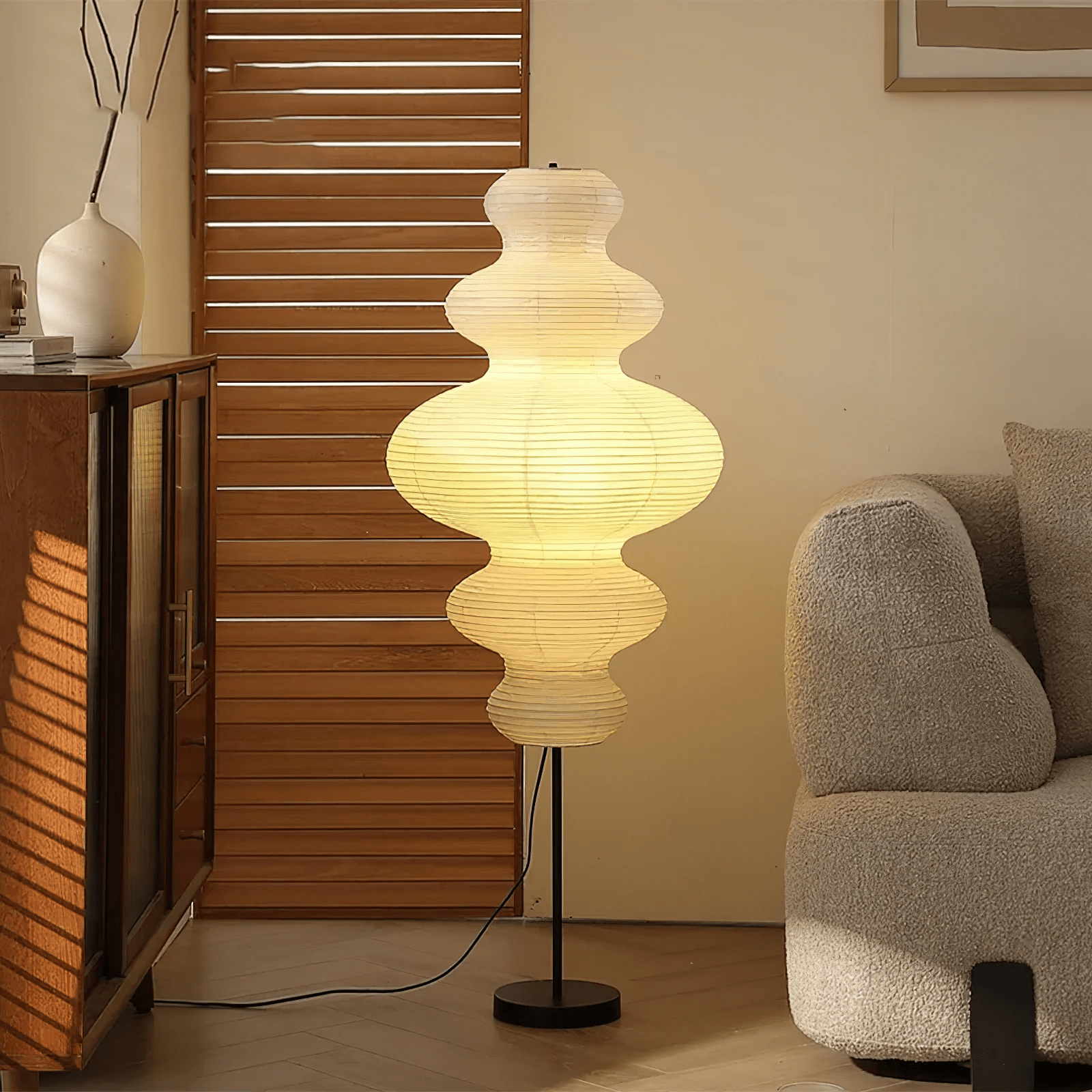 Metal Floor Lamp - Paper Lamp with Elegant Shade for Dining Room