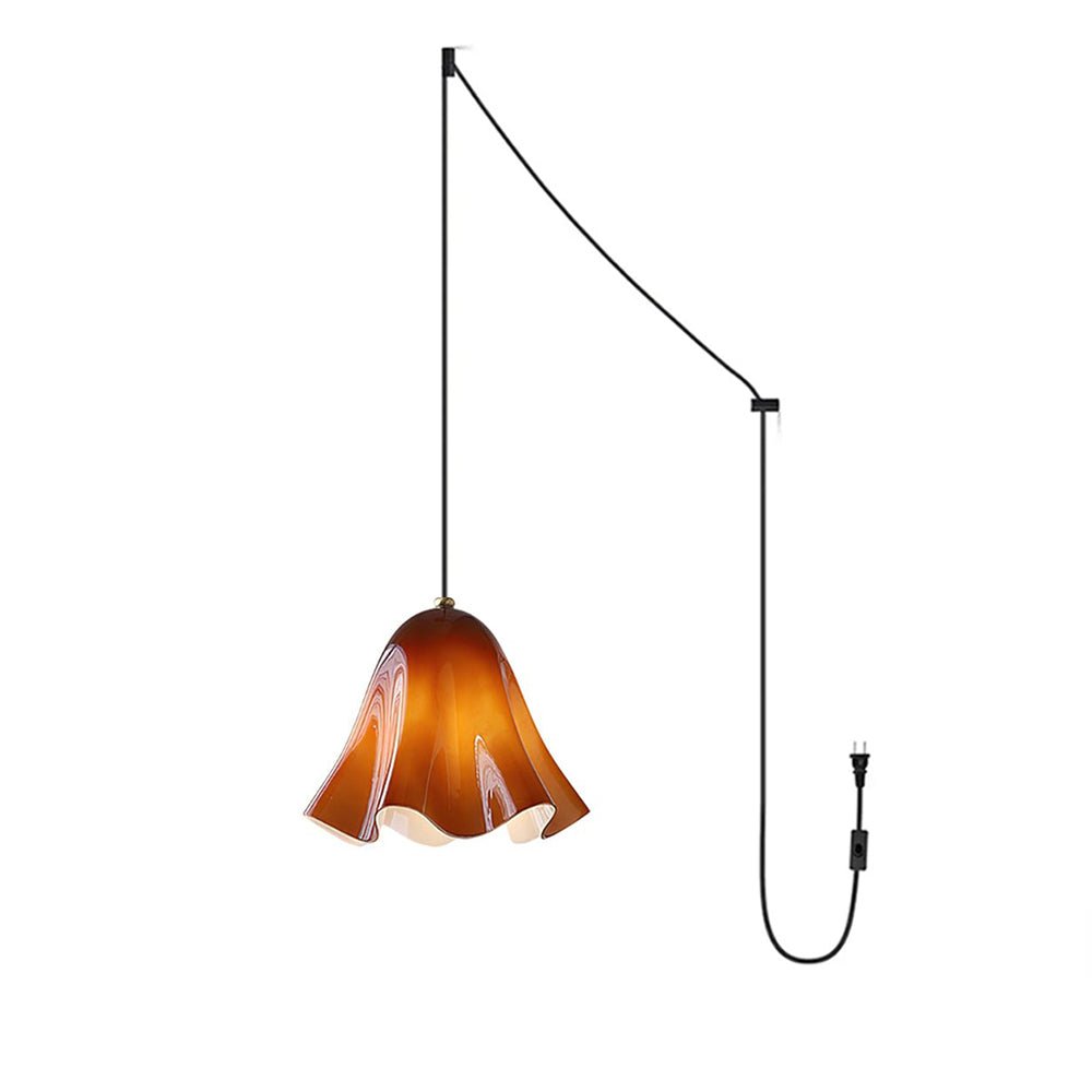 Undulating Glass Flower Plug-In Swag Pendant
