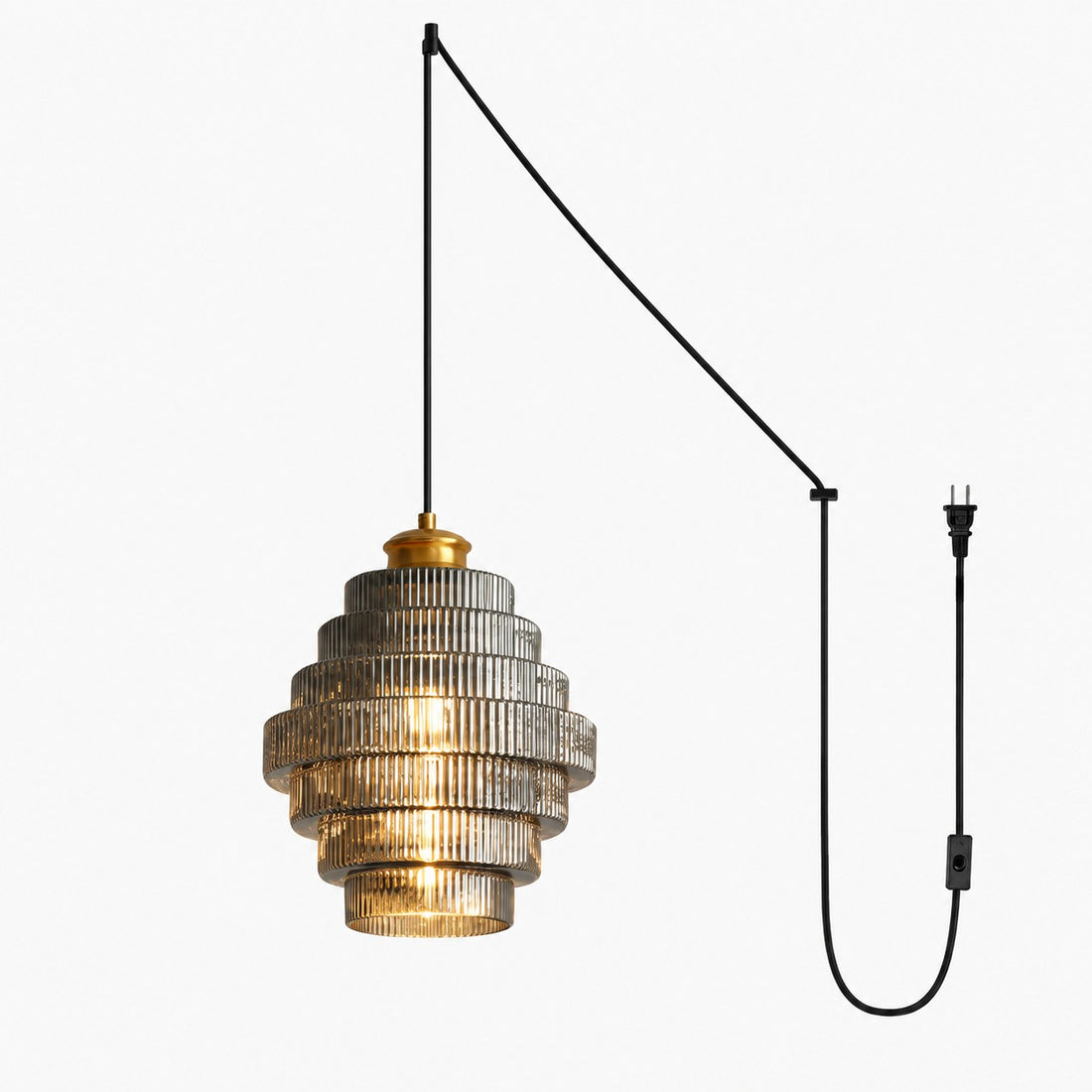 Ridged Glass Plug-In Pendant Light