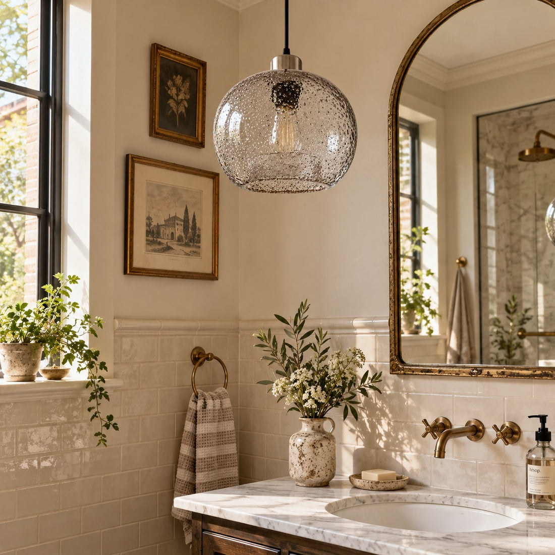 Modern Rustic Glass Pendant Light for Dining Room