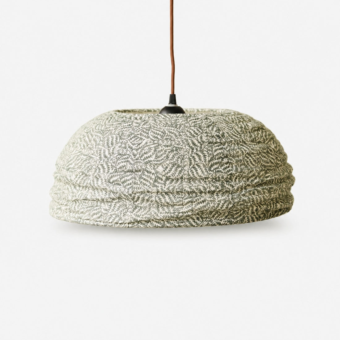 Gathered Fabric Pendant Lamp with Botanical Pattern Option