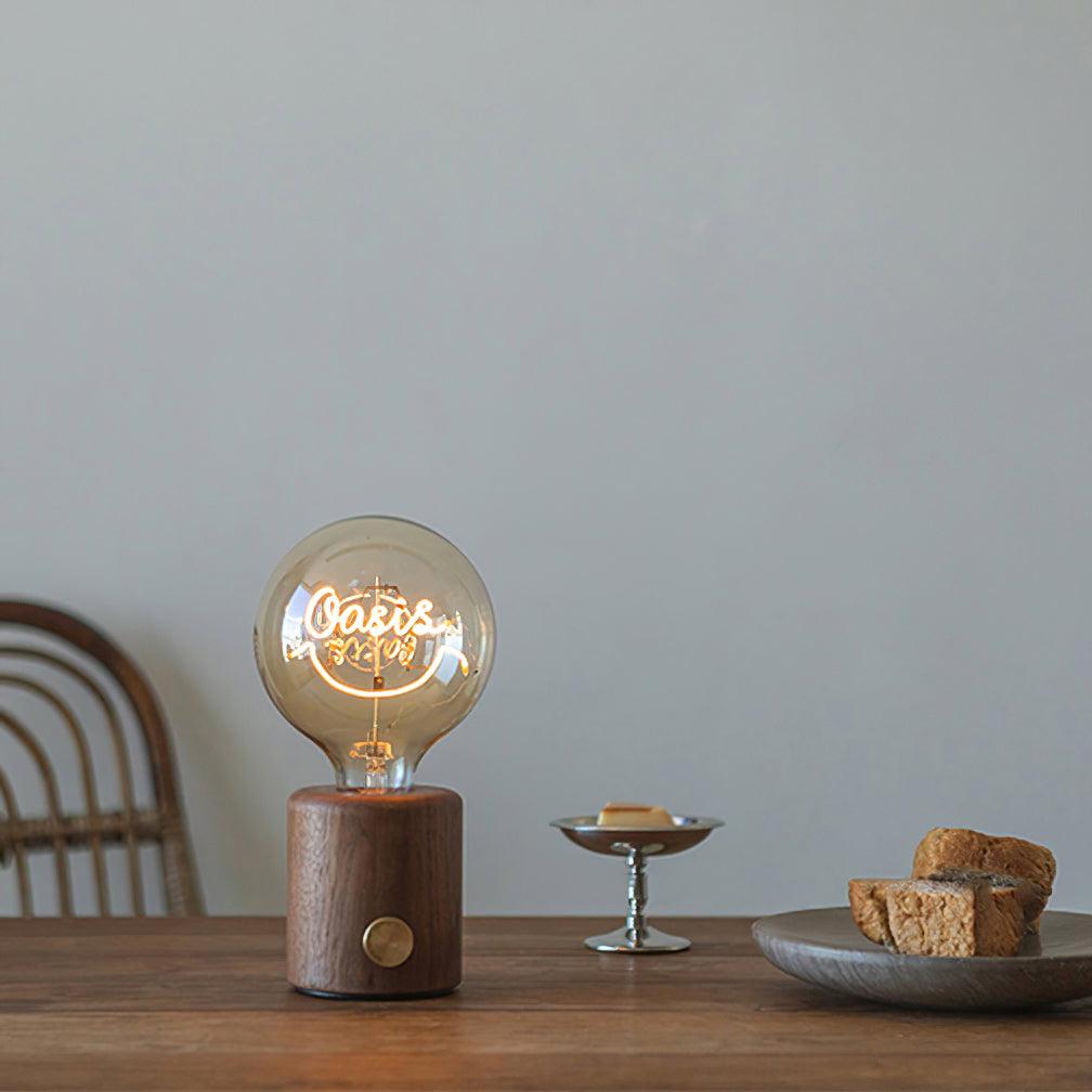 Smiley Tischlampe - LED-Lampe aus Walnuss und Marmor für Schlafzimmer und Büro