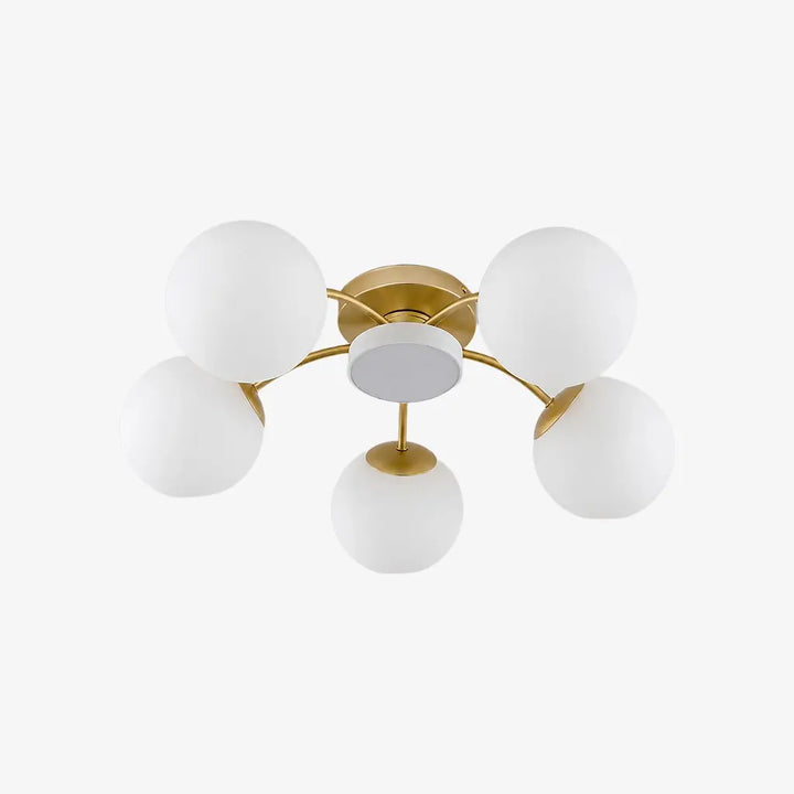 Gold milk glass ceiling light with 5 plus 1 heads