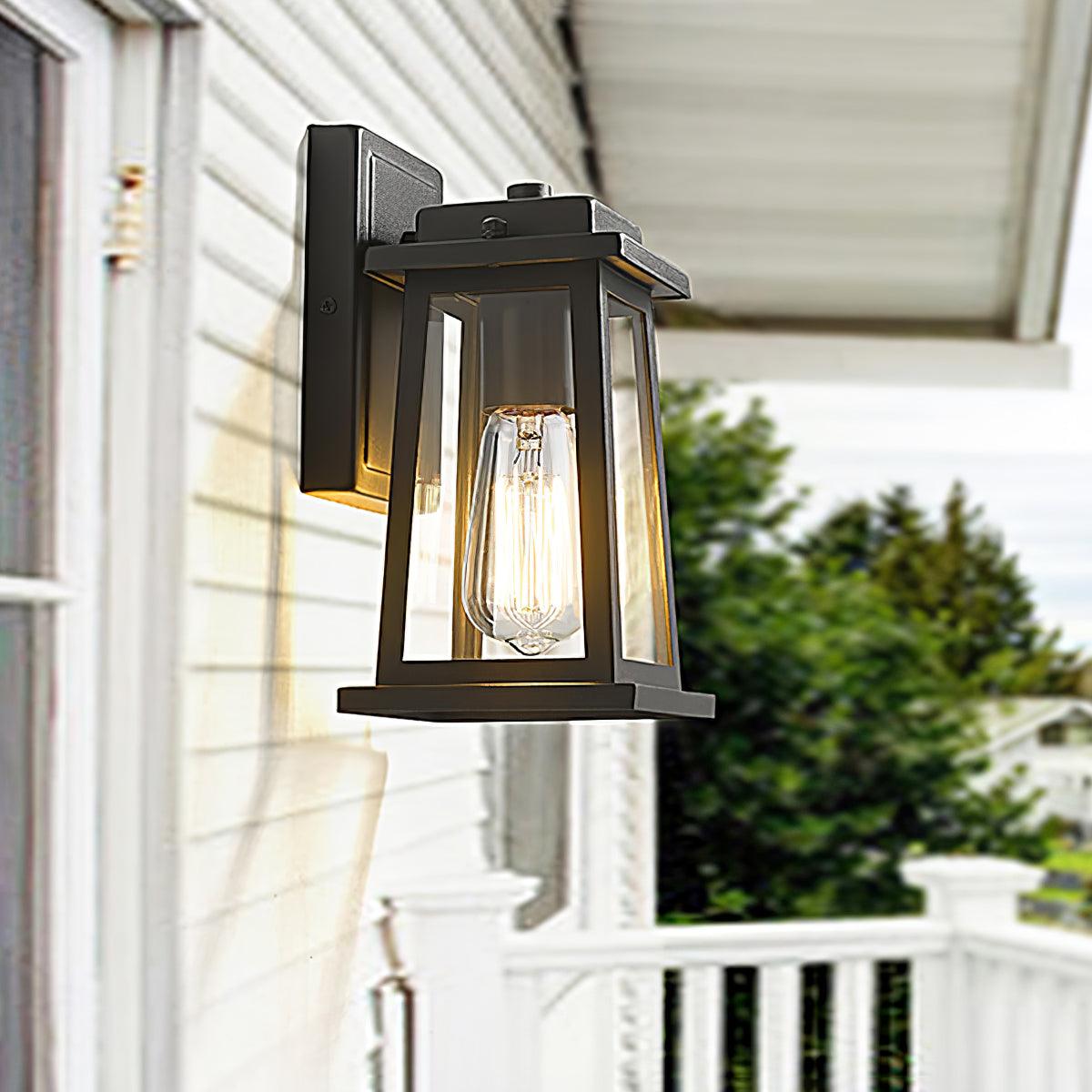 Classic Outdoor Wall Lamp - Black Metal Clear Glass Lantern Lighting