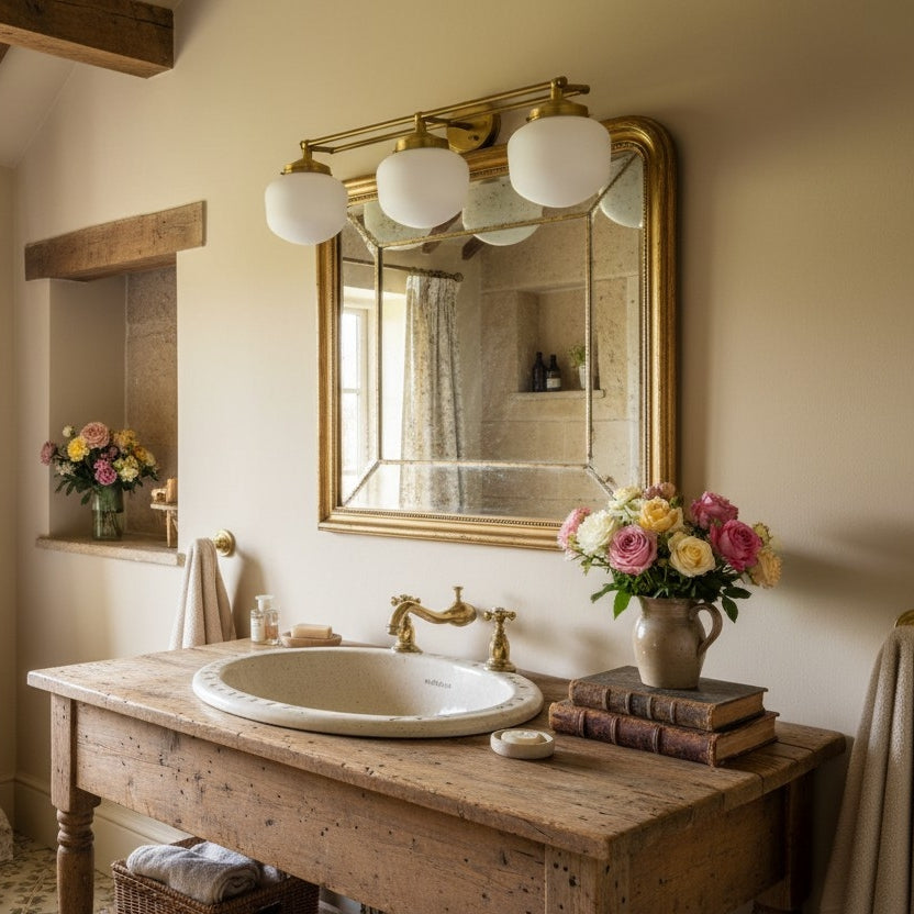 Opalglas Art Deco Vanity Light - Badezimmer-Wandleuchte mit weißen Glasschirmen