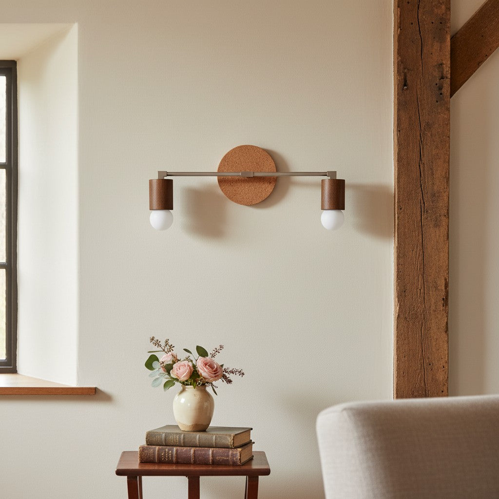 Mobilux Line Wood and Vanity Light - Bohemian Bathroom Lighting Fixture