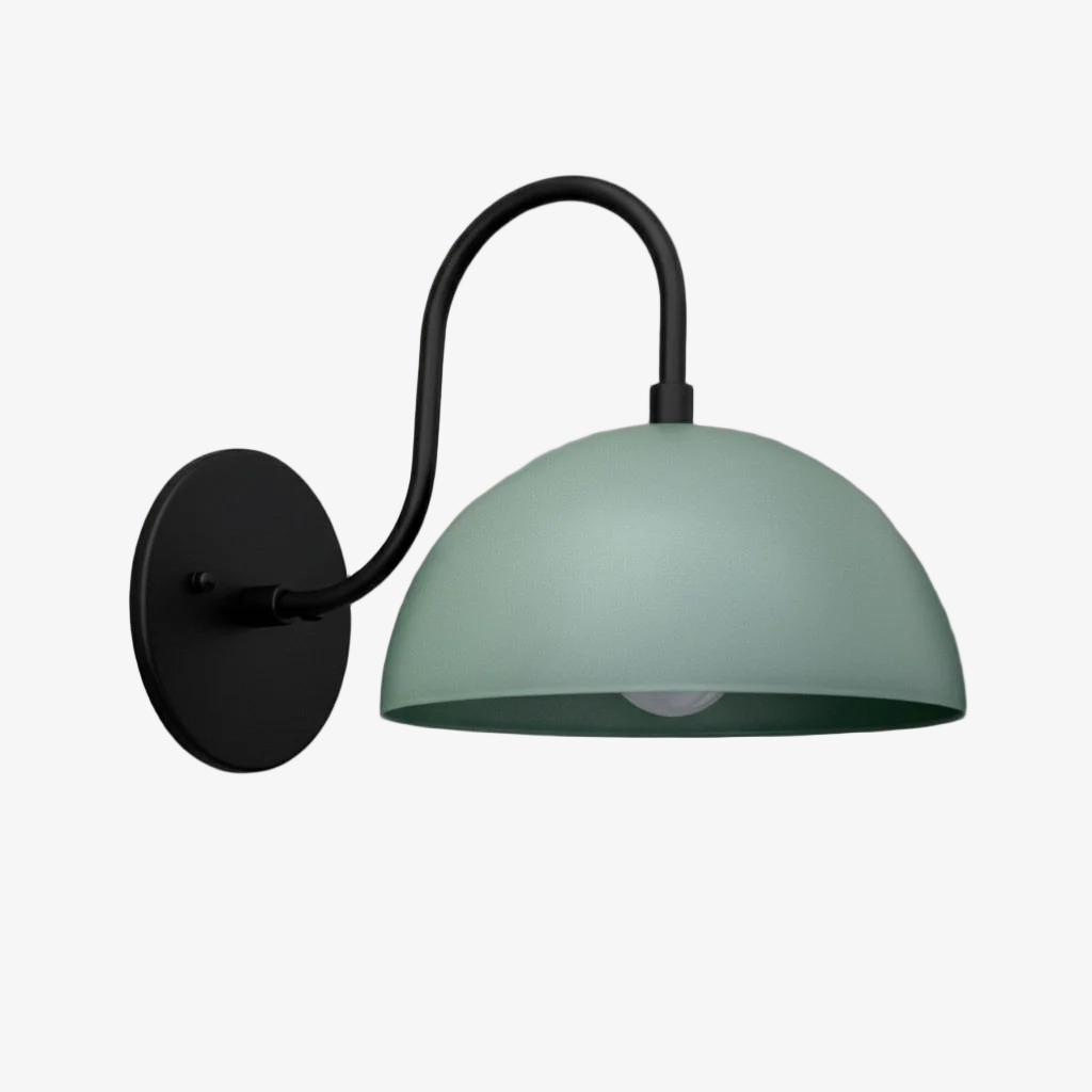 Curva Metal Industrial Wall Sconce - Curved Brass Arm - Hammered Dome Light Fixture