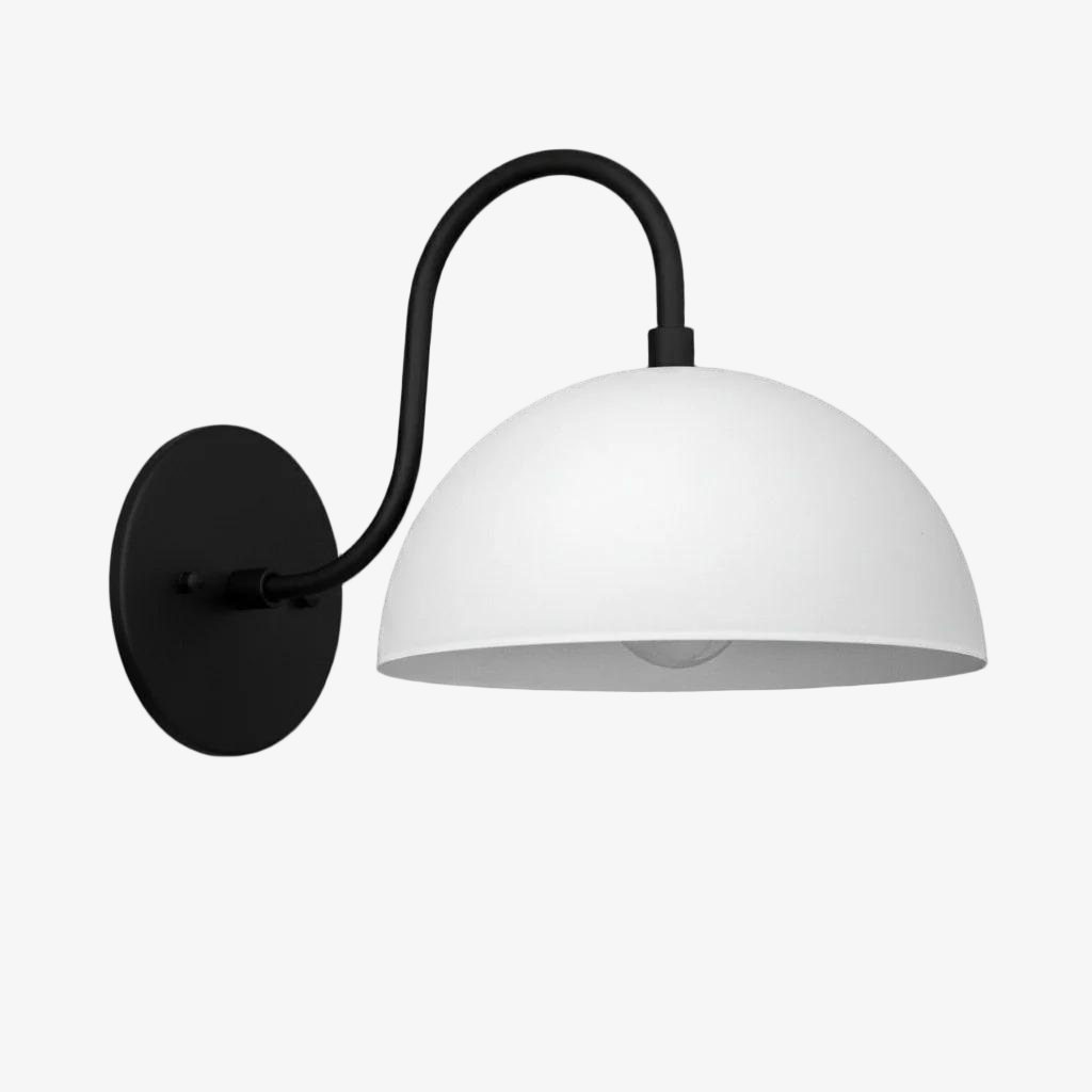 Curva Metal Industrial Wall Sconce - Curved Brass Arm - Hammered Dome Light Fixture