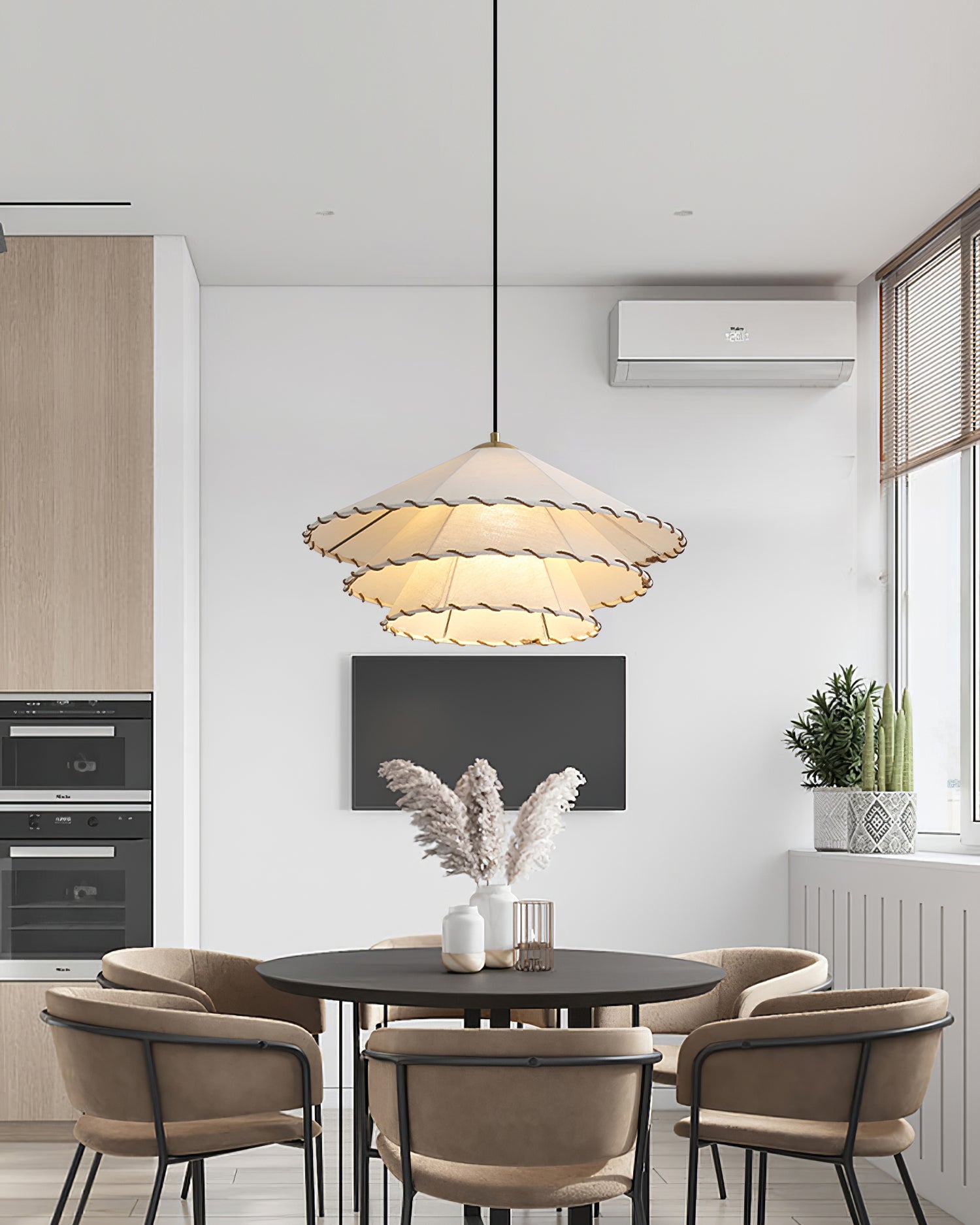 White Fabric And Metal Plug-In Pendant