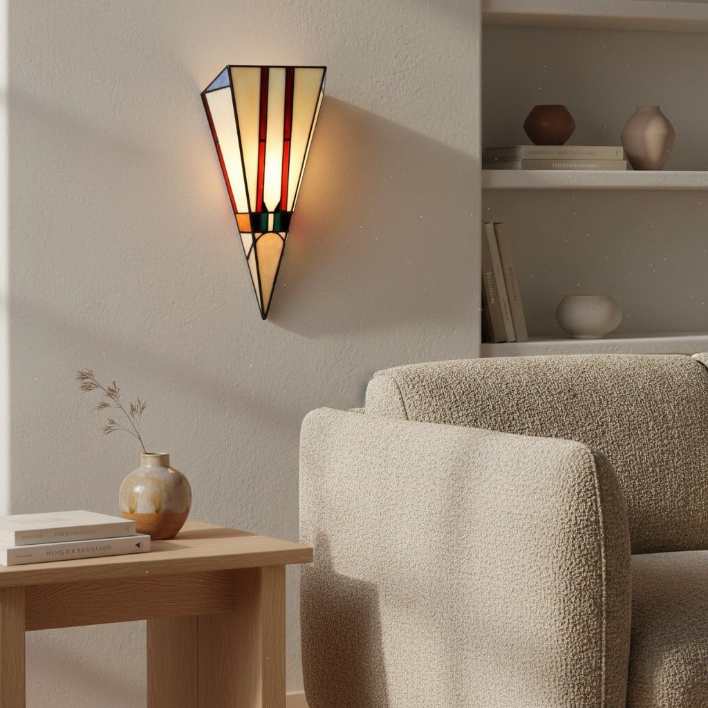 TF Sorenia Art Deco Stained-Glass Wall Light – Hand-Cut Glass Sconce for Living Room