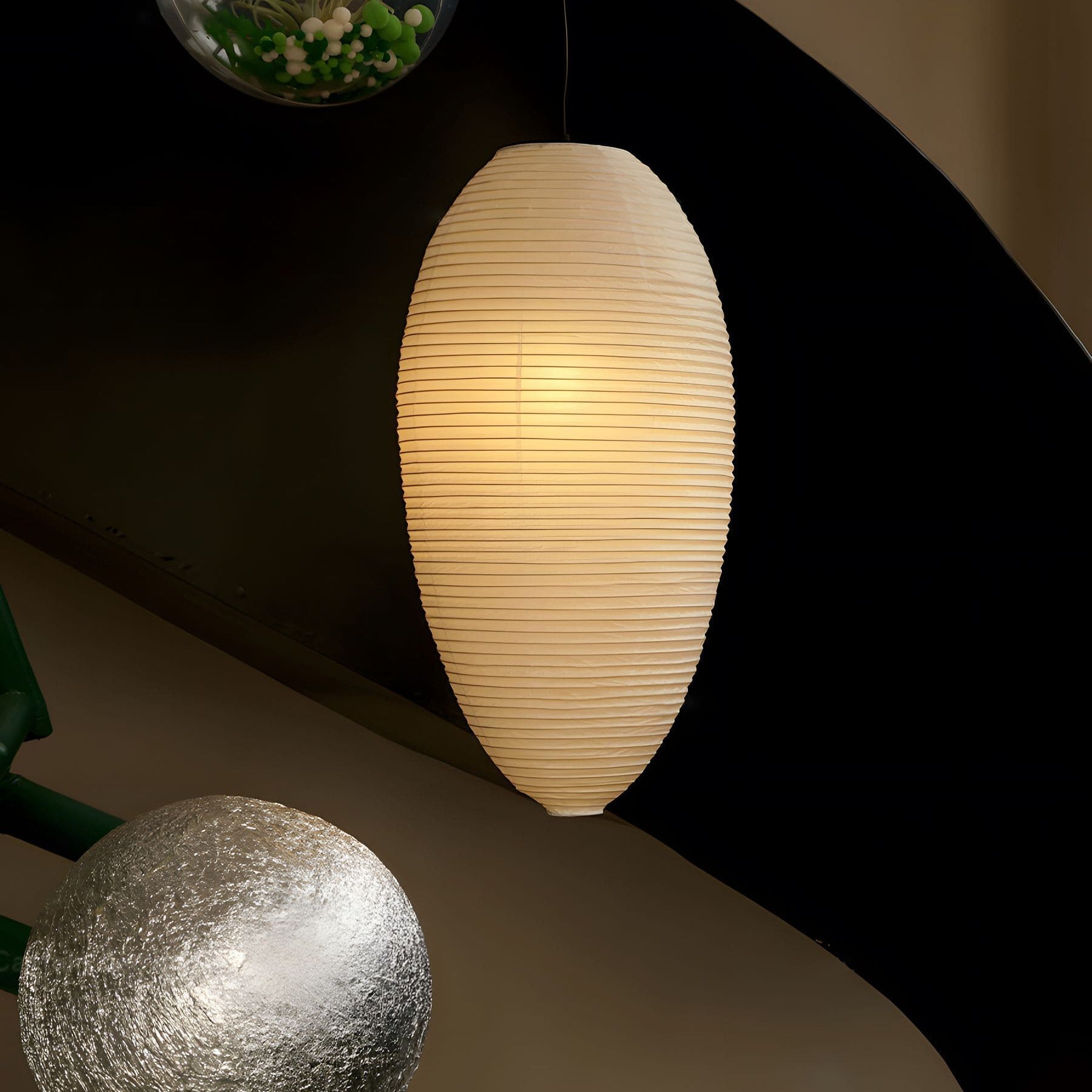 Washi Paper Pendant Lamp - Warm Chestnut Glow for Elegant Interiors