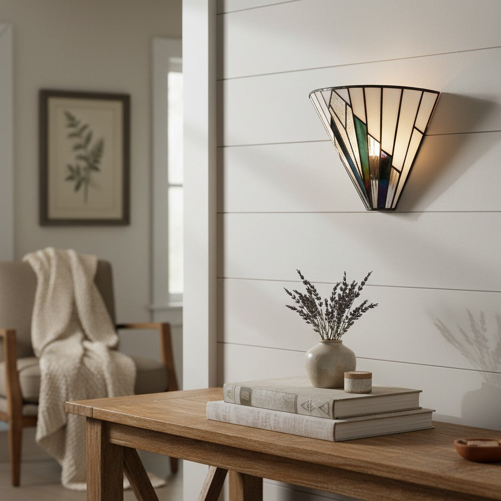 TF Astoria Vintage Fan-Shaped Wall Lamp — Handcrafted Art Glass — For Bedroom Accent Light