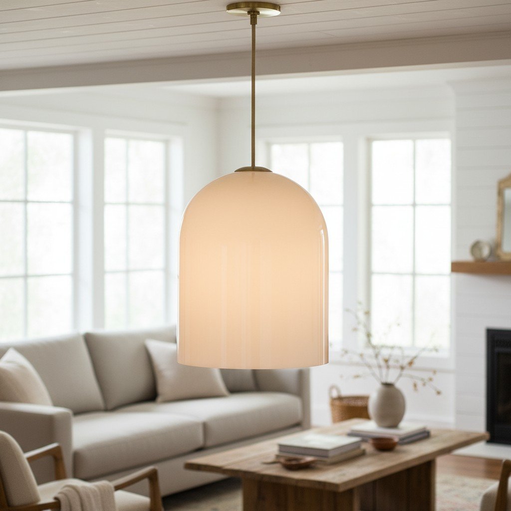 Vega Glass Champagne Iron Frame Pendant – Glass Shade Modern Light for Dining or Kitchen