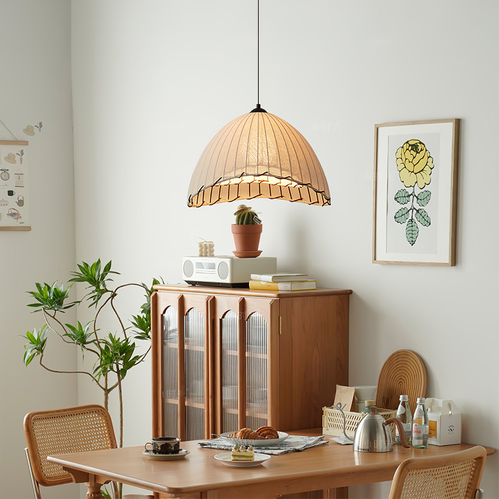 Wabi Sabi Pendant Light - Linen Shade Ceiling Fixture with Soft Glow