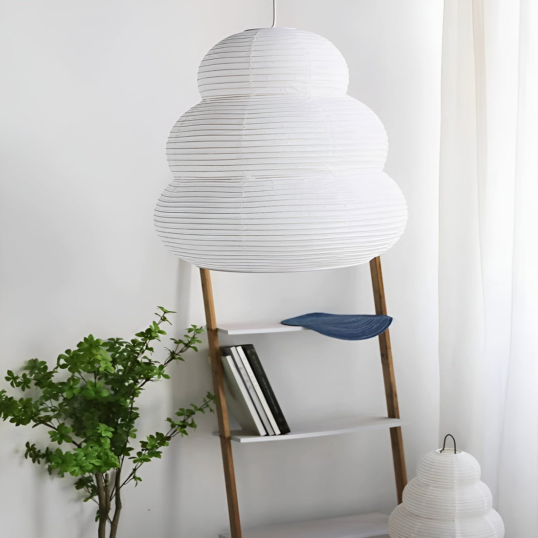 Beige Mulberry Paper Swag Pendant Light