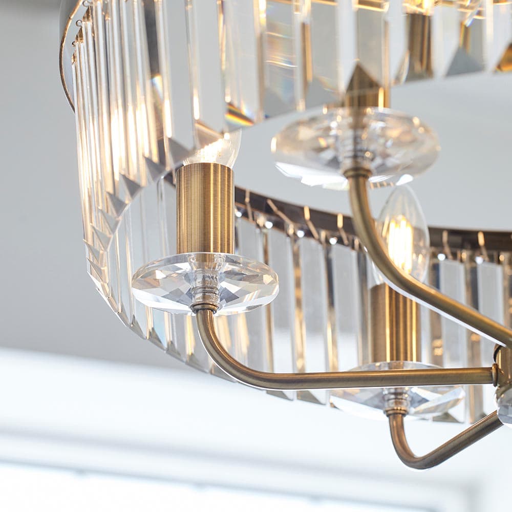 Beveline 6 Light Round Pendant - Cut Glass Shades Elegant Metal Frame for Dining Kitchen Island