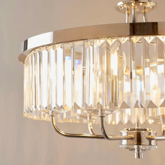 Beveline 6 Light Round Pendant - Cut Glass Shades Elegant Metal Frame for Dining Kitchen Island