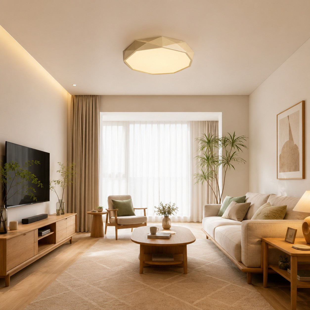Faceted Gold Geometric LED Flush Mount Ceiling Light
