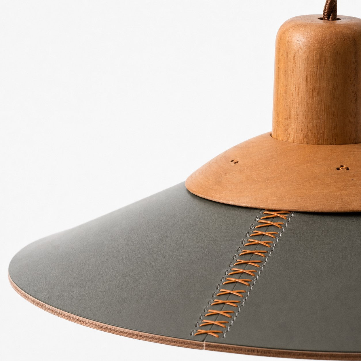 Dark green leather shade with shaped wood connection